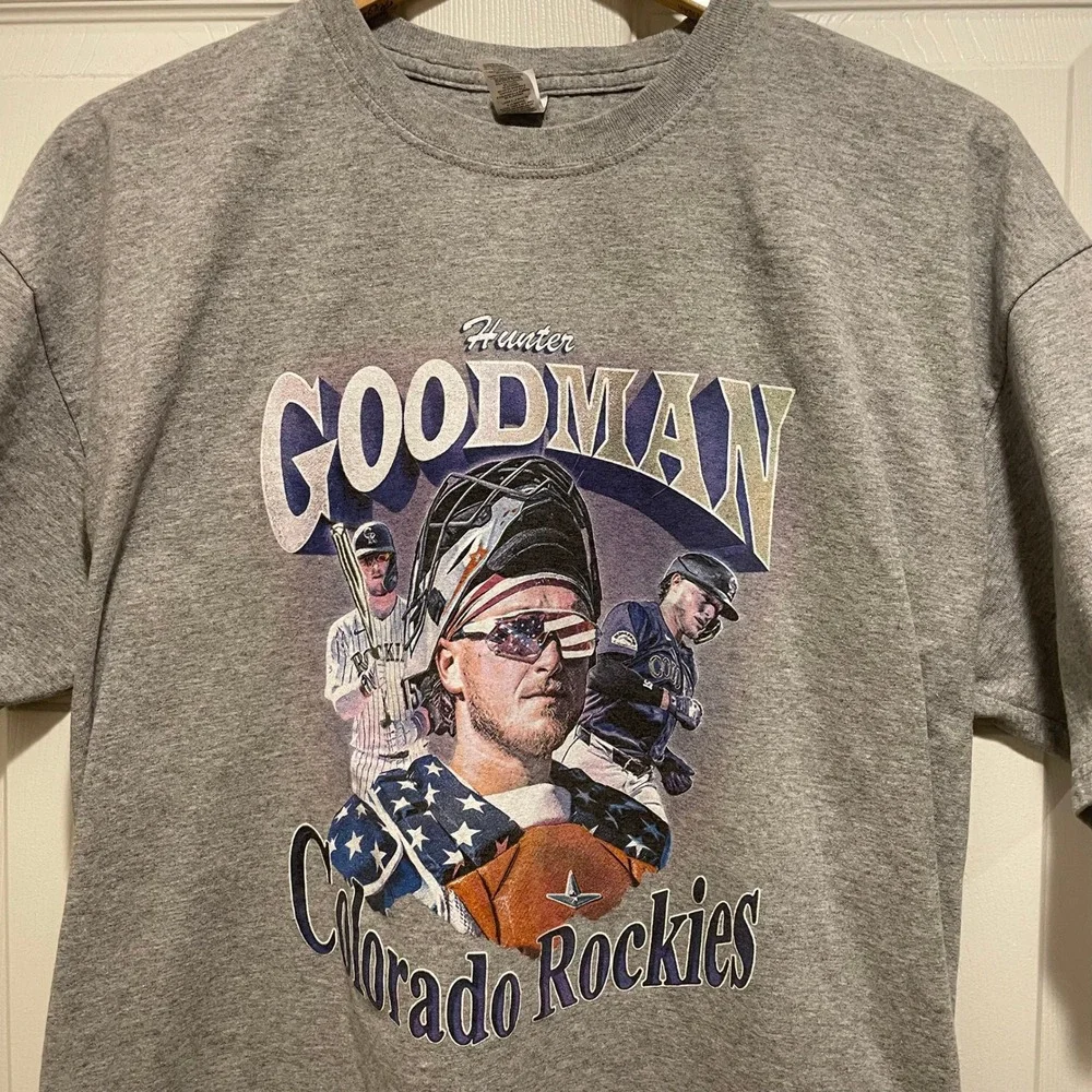 Movel Mens Colorado Rockies Hunter Goodman T-Shirt XL Gray Cotton Blend Graphic